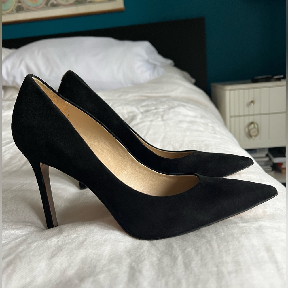 SAM EDELMAN Hazel Pumps 9M Black Suede Pointed Toe Stiletto Heels